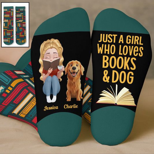 Love Books And Dog - Personalized Custom Crew Socks