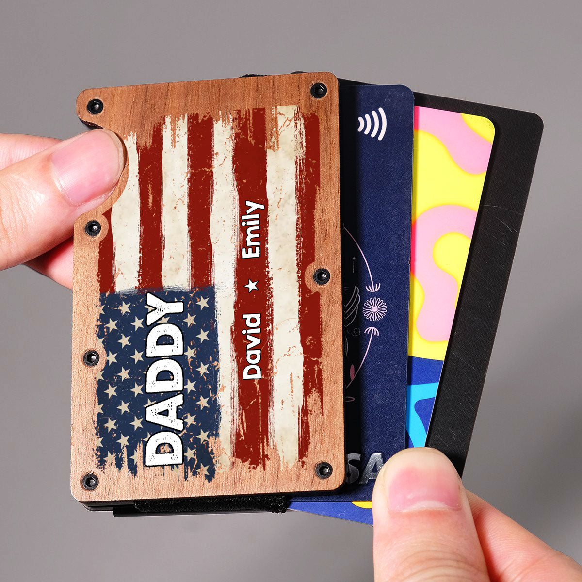 Proud To Be American - Personalized Custom Wooden Card Holder