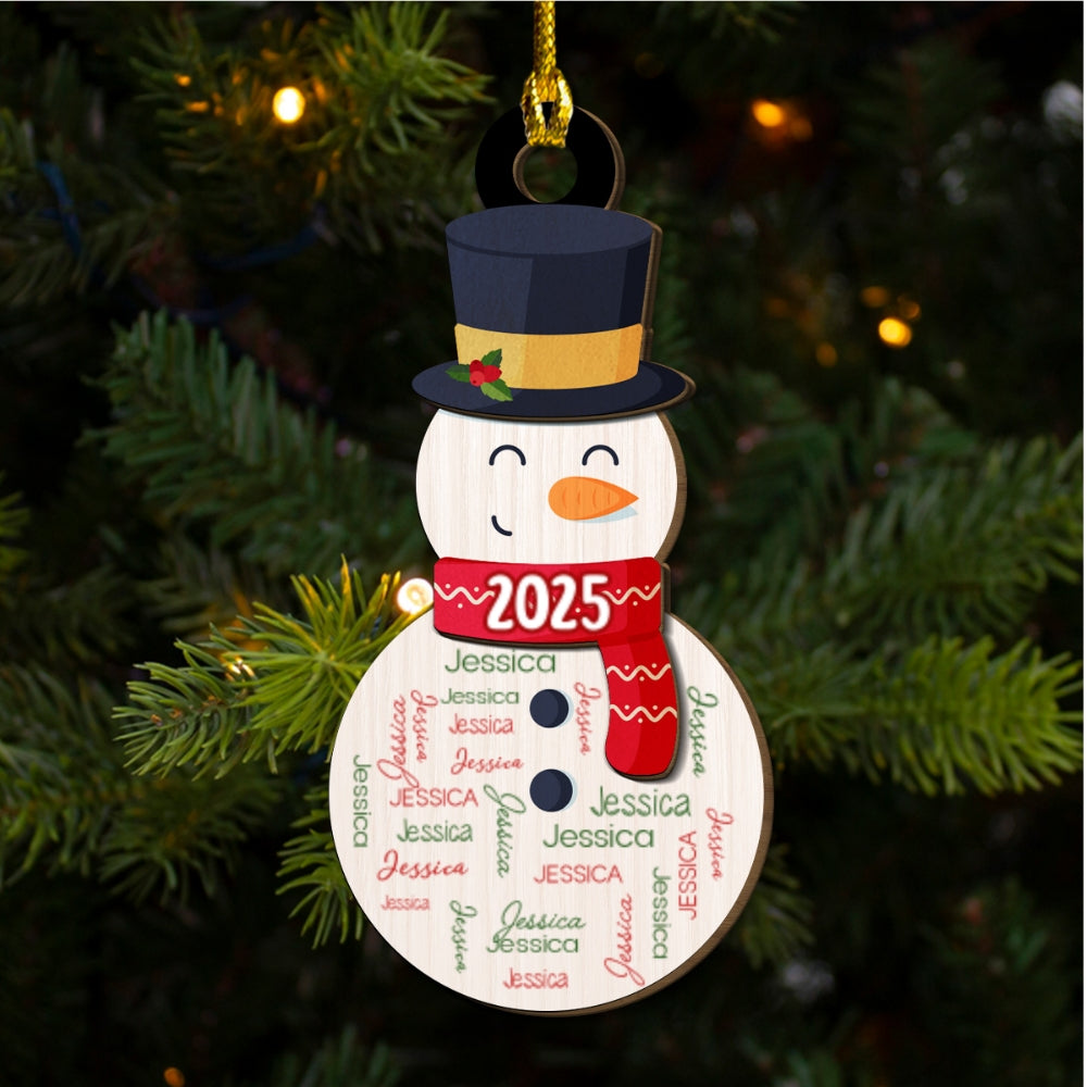 Snowman Repeating Name - Personalized Custom 2-layered Wood Ornament
