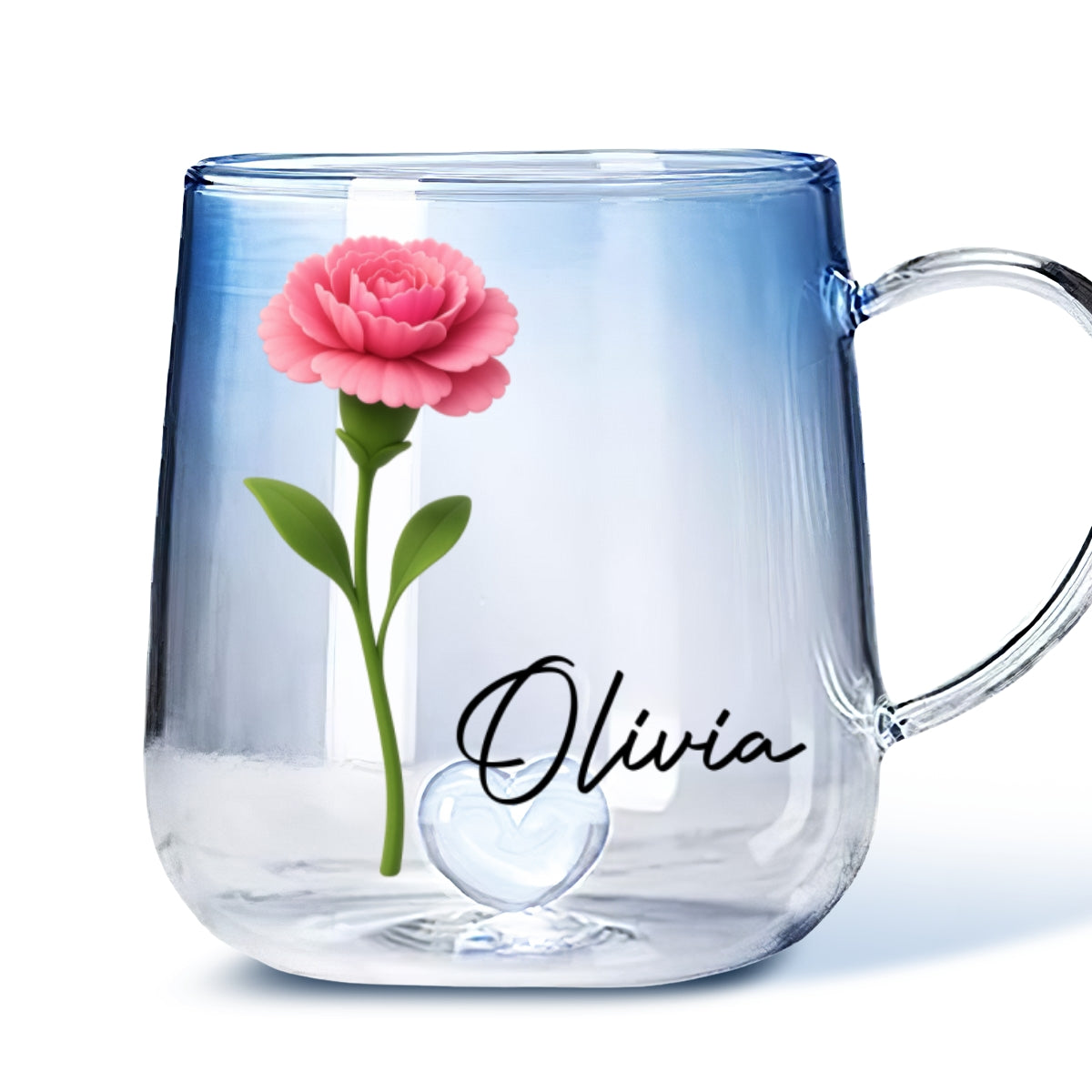 Friend Birth Month Flower - Personalized Custom Blue Gradient Glass Mug