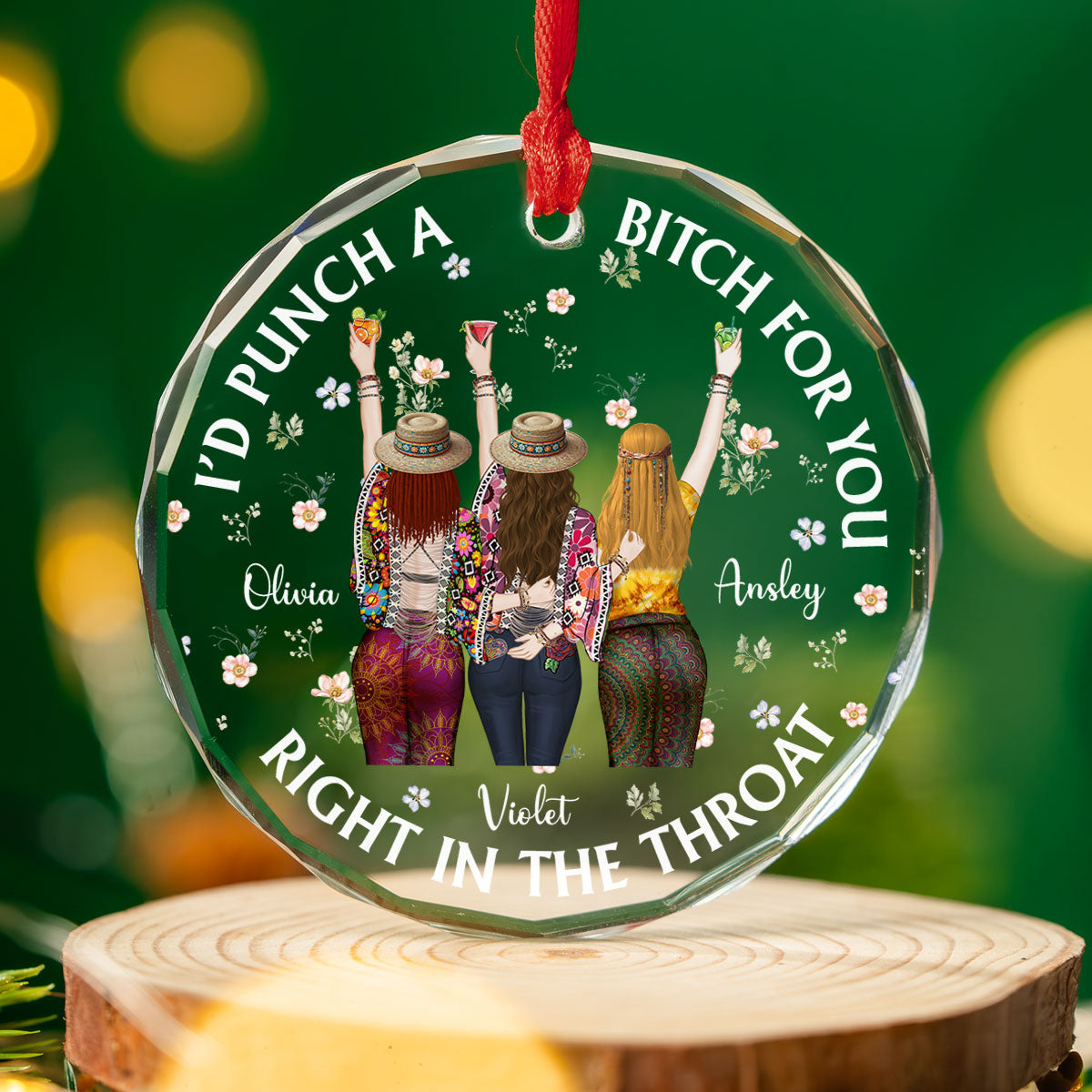 Punch Bitch Hippie Version - Personalized Custom Glass Ornament