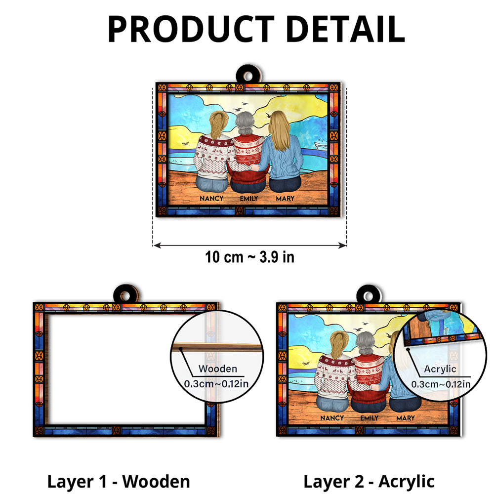 Mom And Children Sitting On The Beach - Personalized Custom Suncatcher Ornament