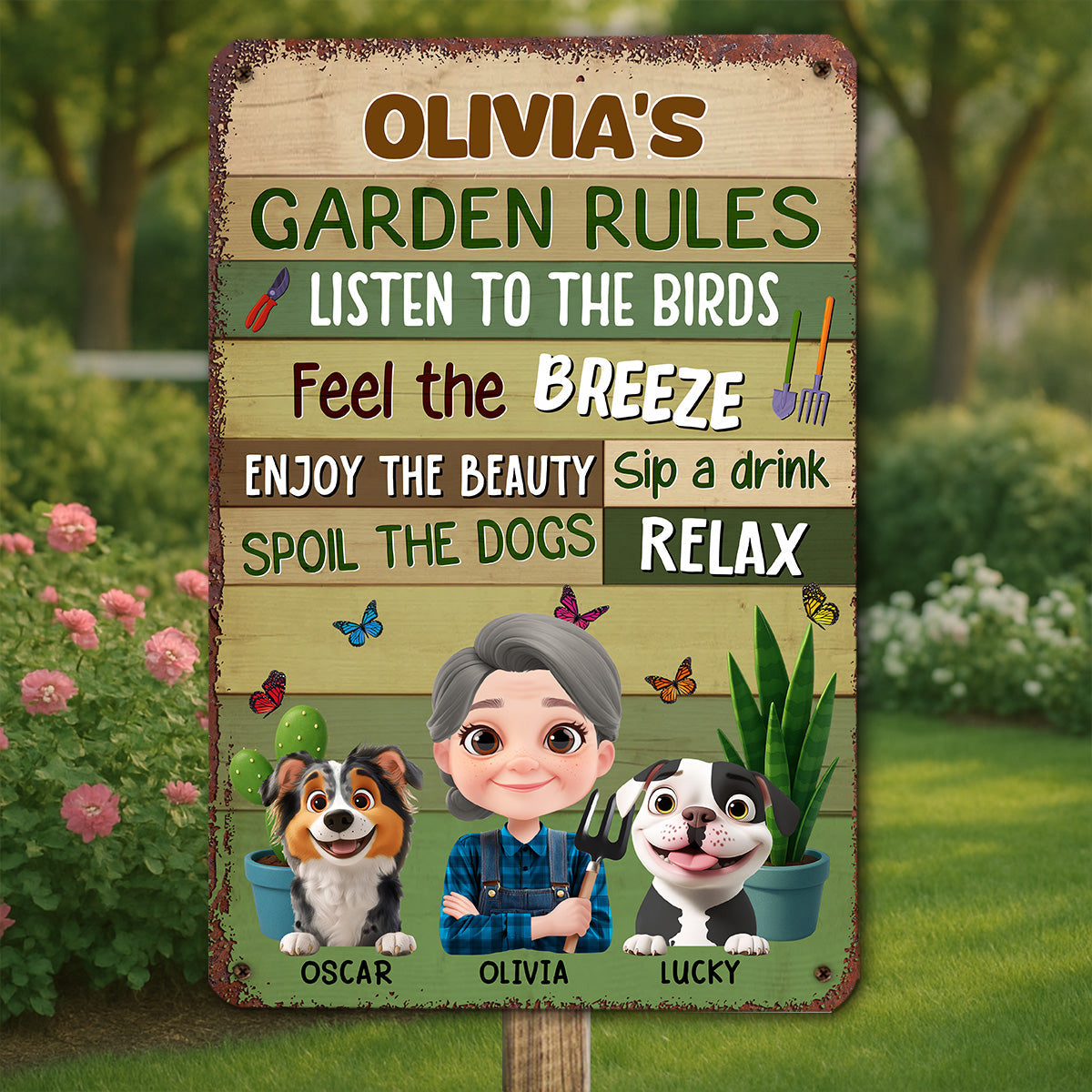 Garden Rule Cartoon - Personalized Custom Metal Sign