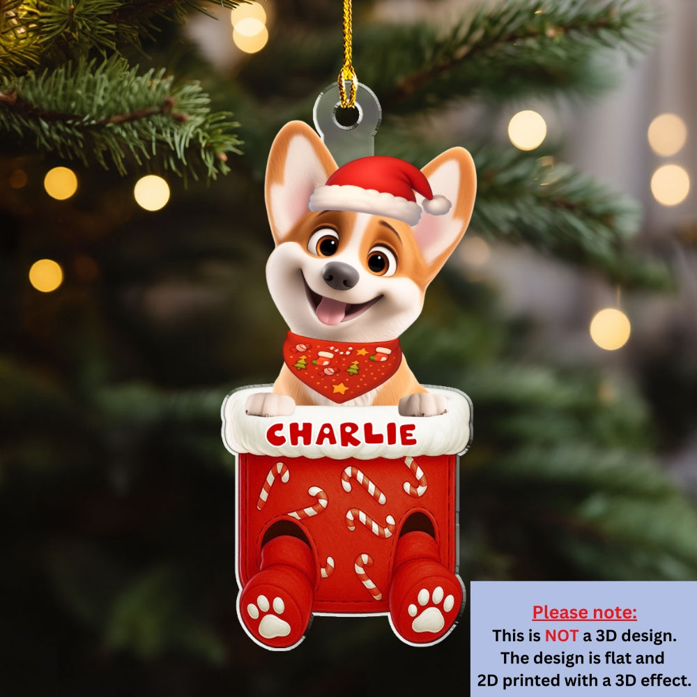 Funny Dog In Stocking - Personalized Custom Acrylic Ornament  