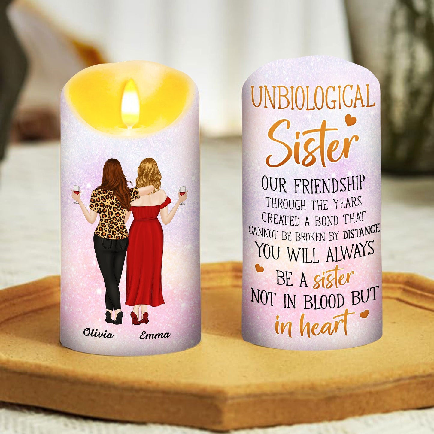 Unbiological Sisters - Personalized Custom LED Candle