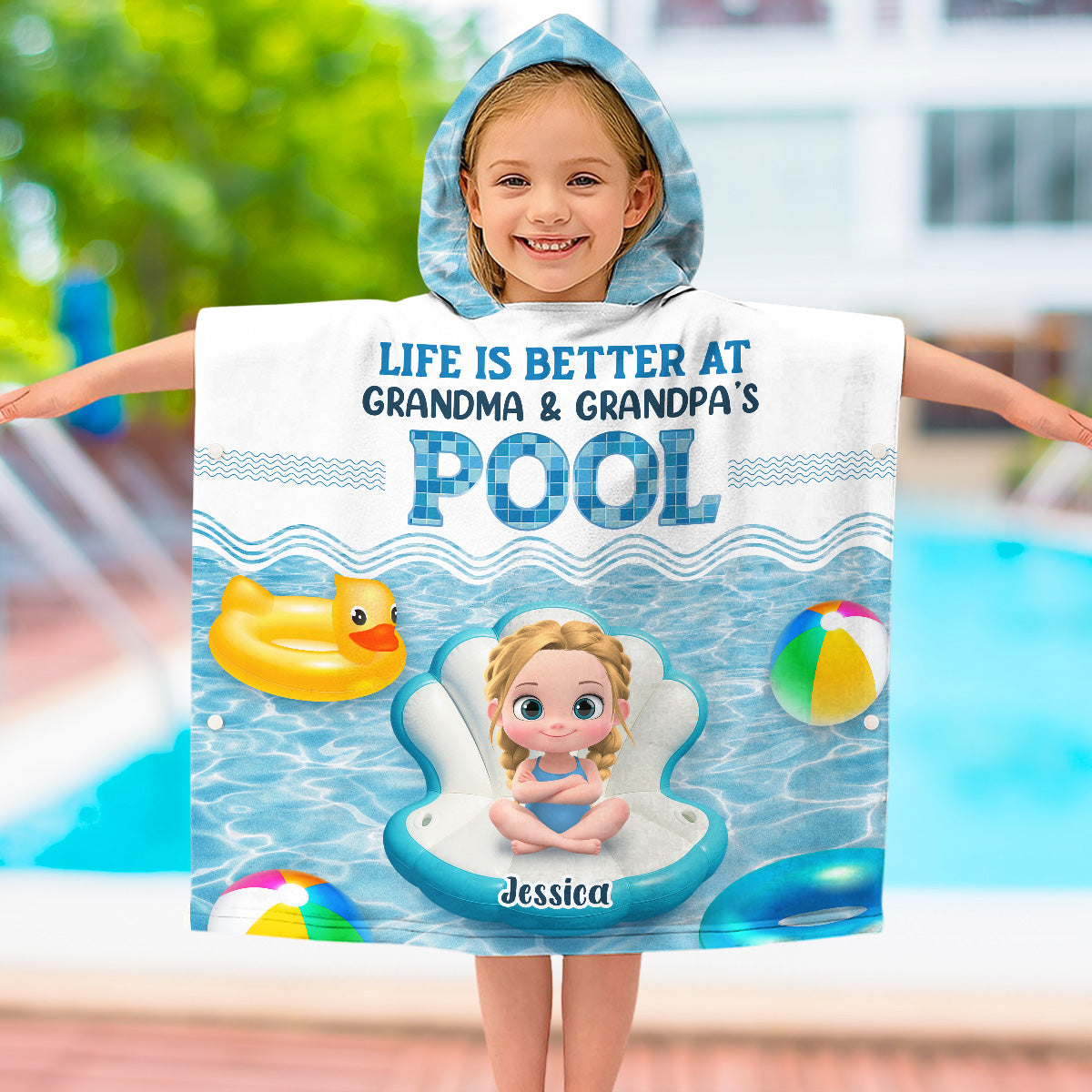 Better At Grandma Pool - Personalized Custom Hooded Beach Towel