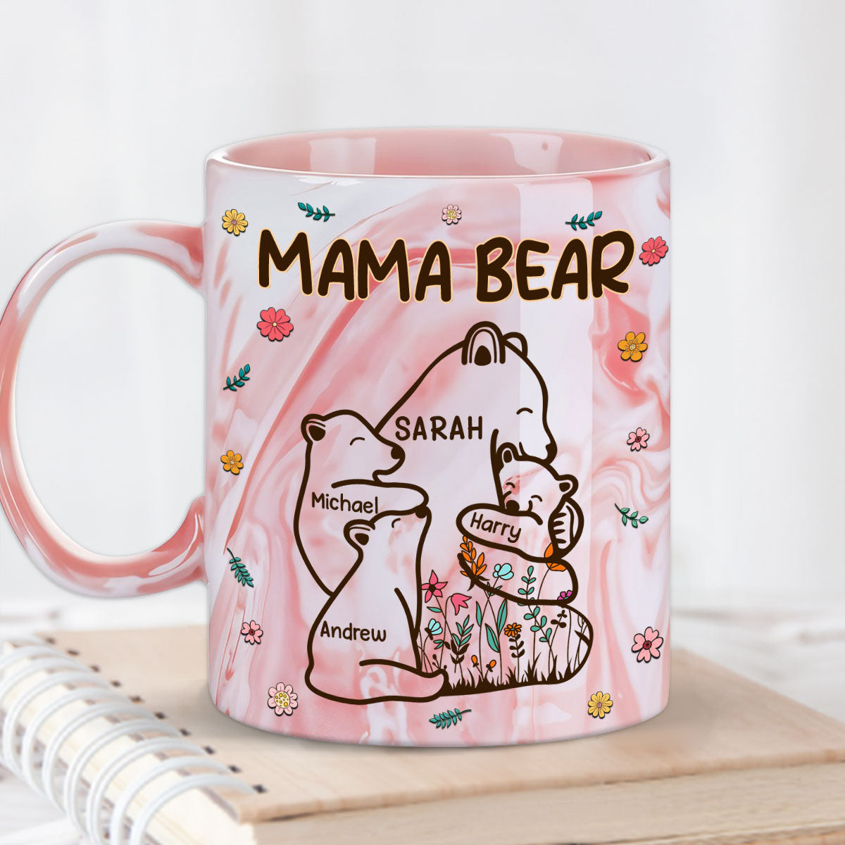 Mama Bear - Personalized Custom Pink Marble Mug