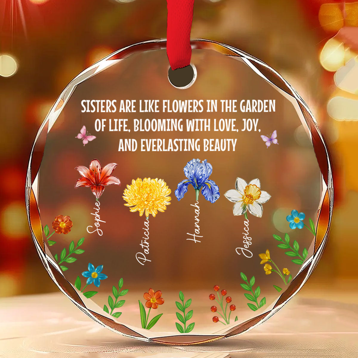 Sisters Bloom With Love And Joy - Personalized Custom Glass Ornament