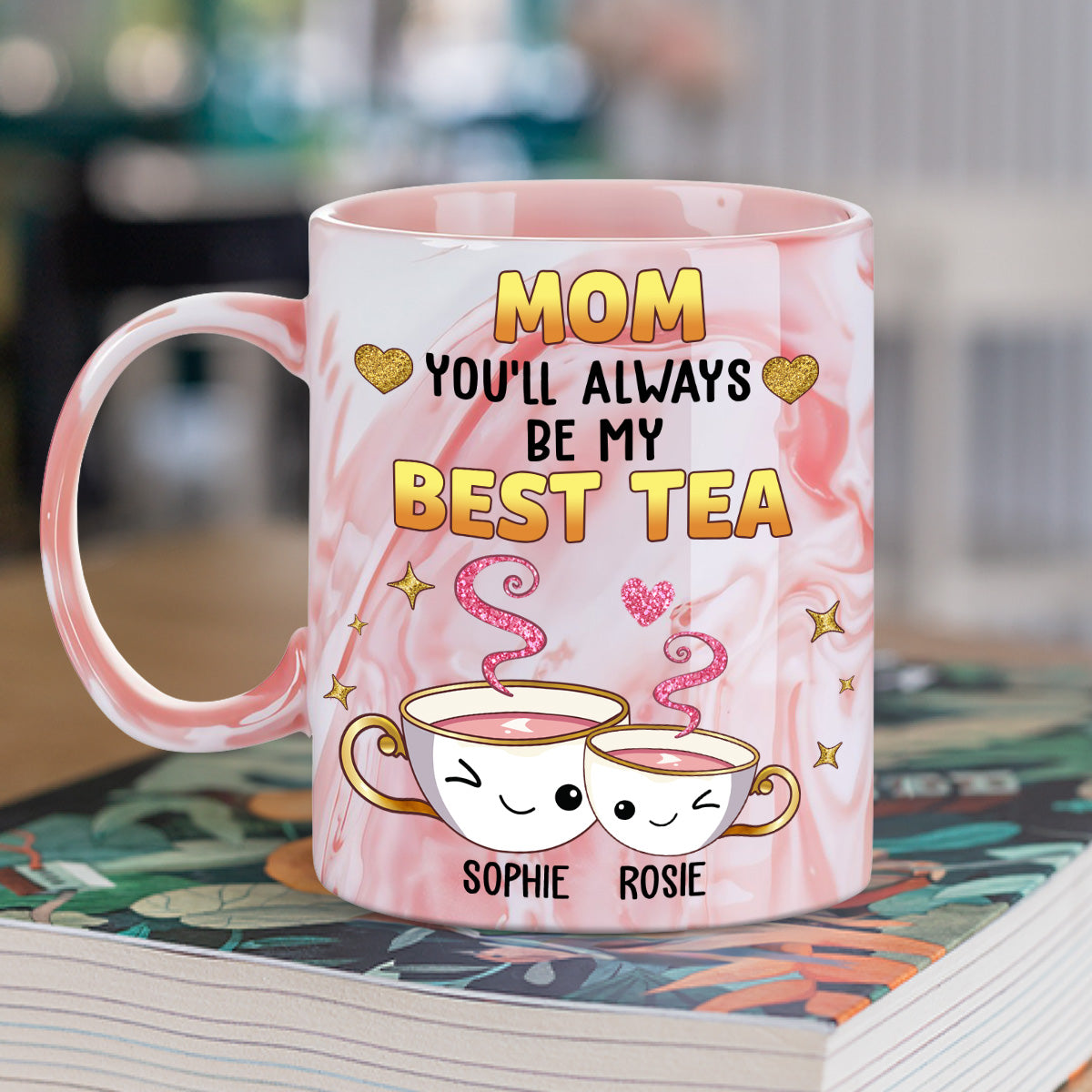 Mom Always Be My Best Tea Glitter - Personalized Custom Pink Marble Mug