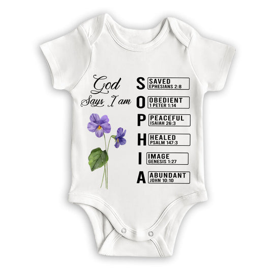 God Says I Am Name Letter In Bible - Personalized Custom Baby Onesie