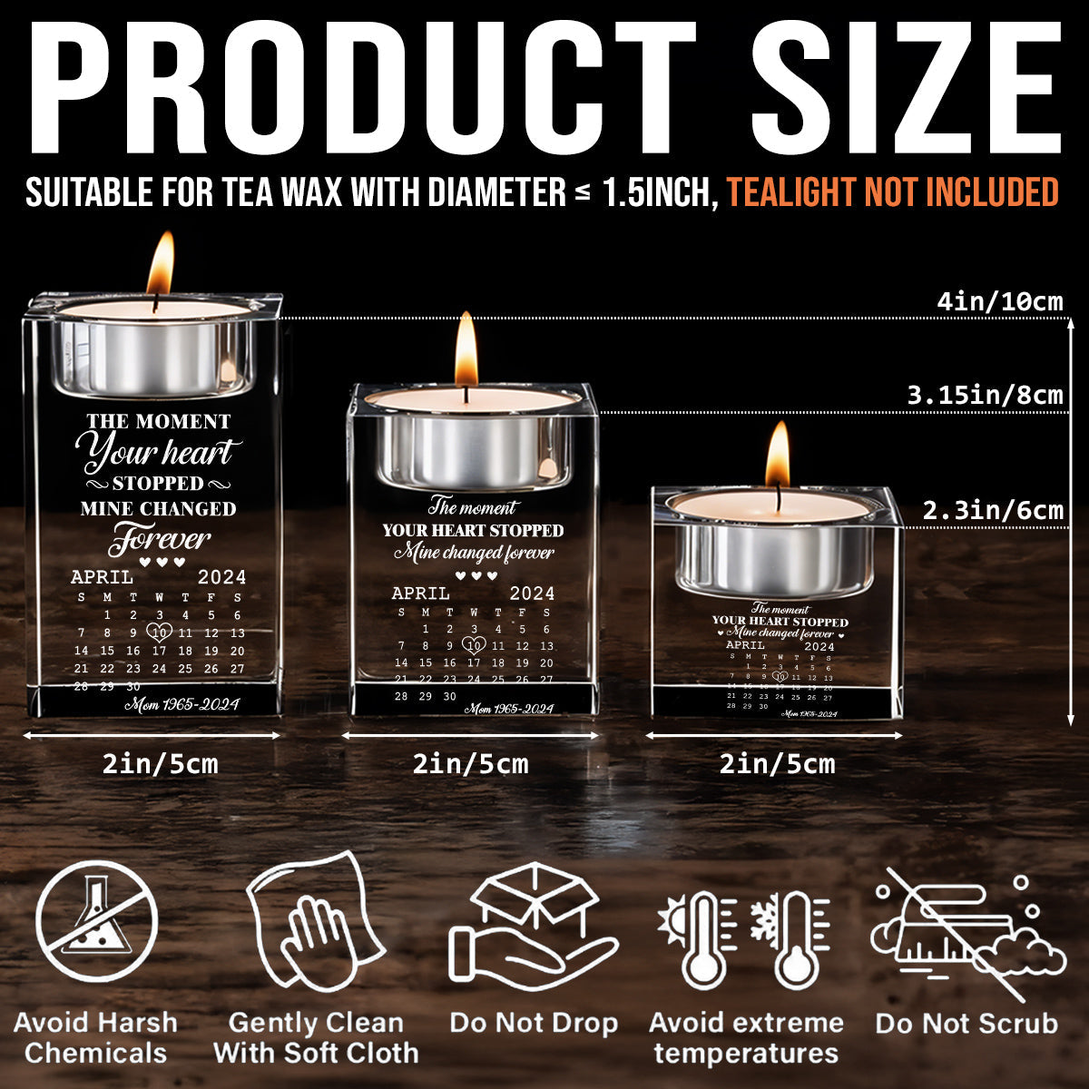 The Moment - Personalized Custom Engraved Crystal Candle Holder