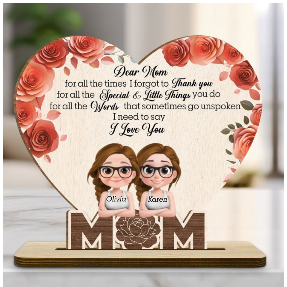 I Love You Mom - Personalized Custom 2-Layer Wood Plaque With Flat Base