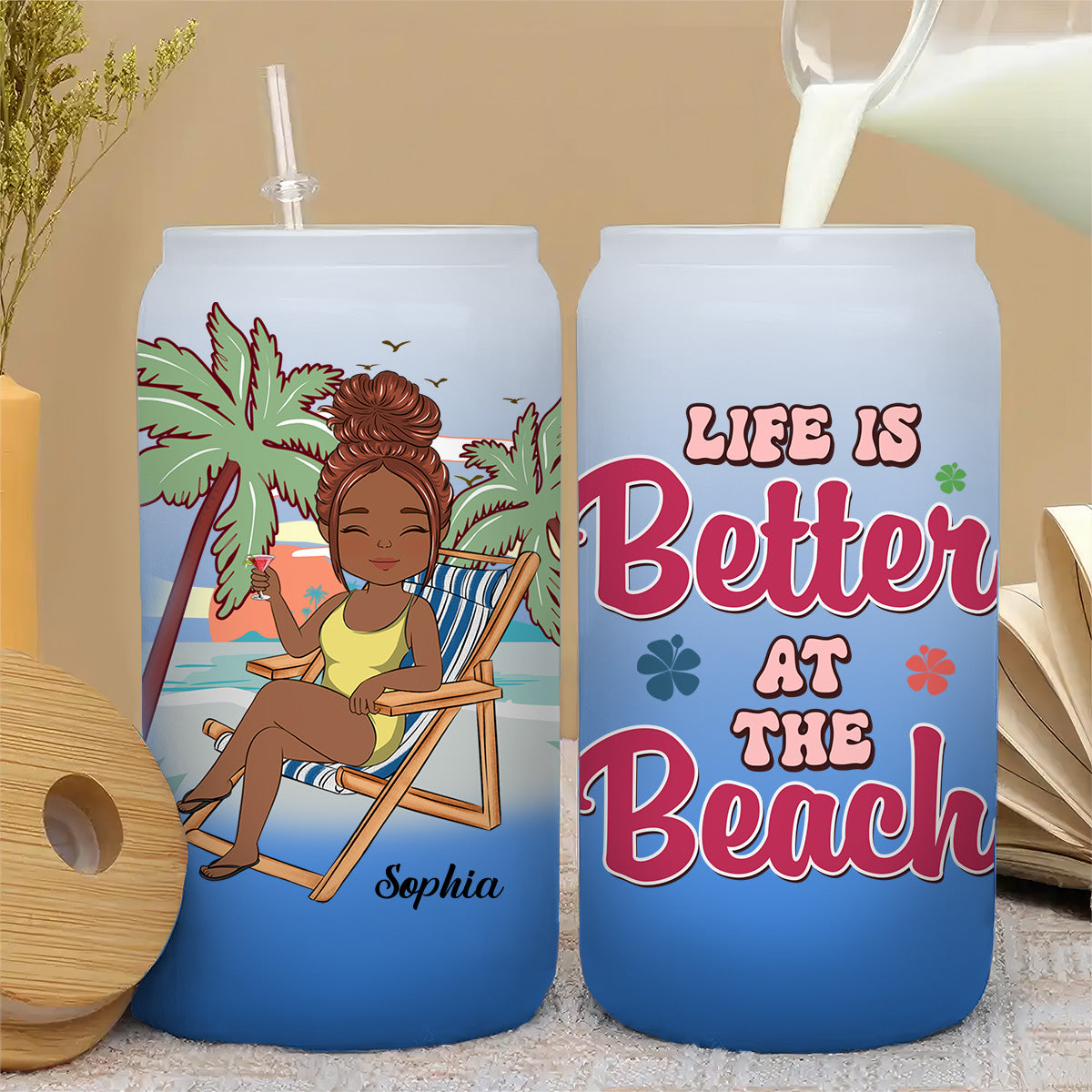 Just A Girl Who Loves Beaches - Personalized Custom Ombre Frosted Glass Can
