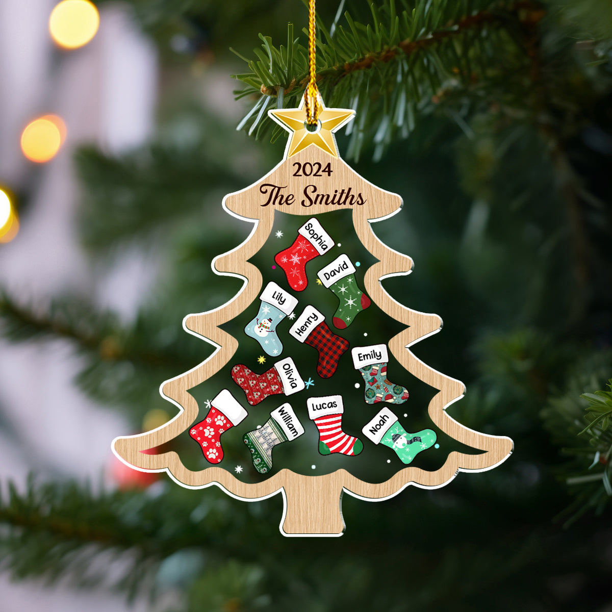 Merry Christmas Socking Family - Personalized Custom Acrylic Ornament