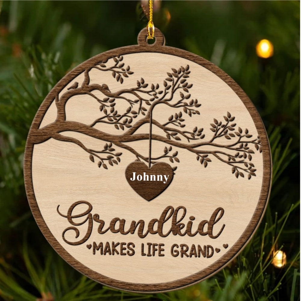 Grandkids Make Life Grand - Personalized Custom Wood Ornament