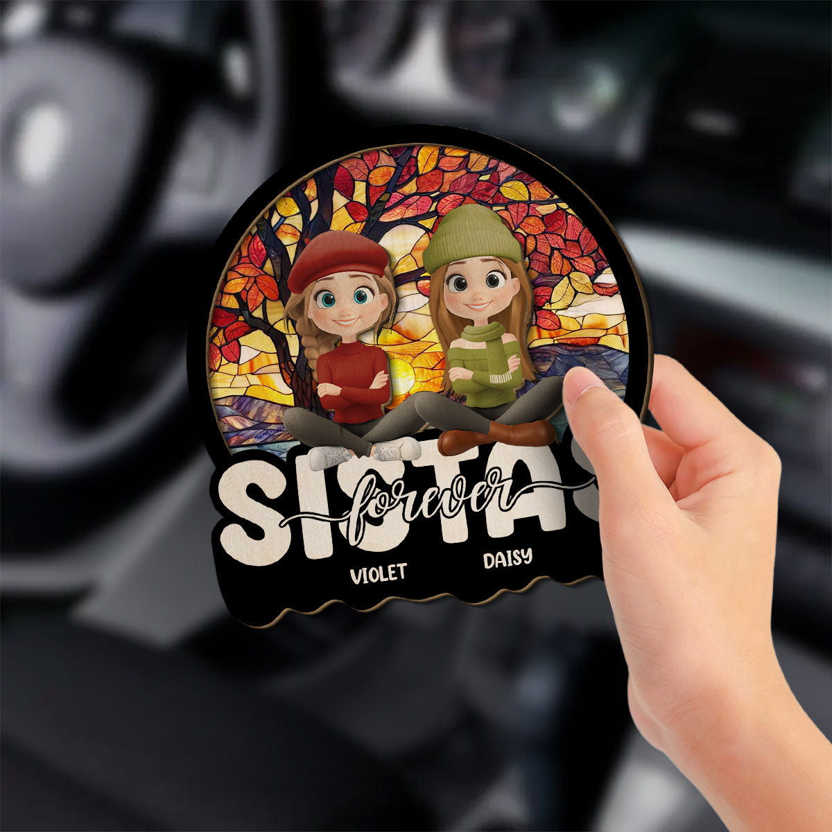 Sitting Together Autumn - Personalized Custom Car Visor Clip