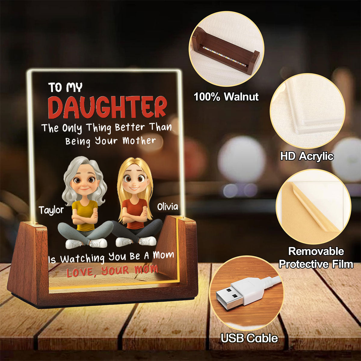 To My Daughter - Personalized Custom Plaque With Walnut Base