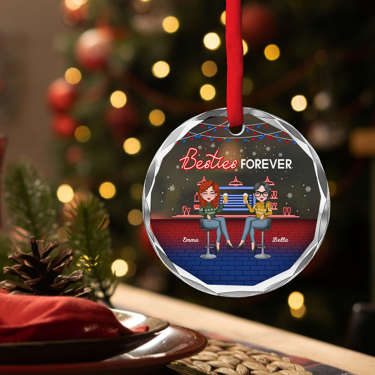 Here Is To Another Year Of Bonding Over Alcohol Christmas Best Friends - Personalized Custom Glass Ornament