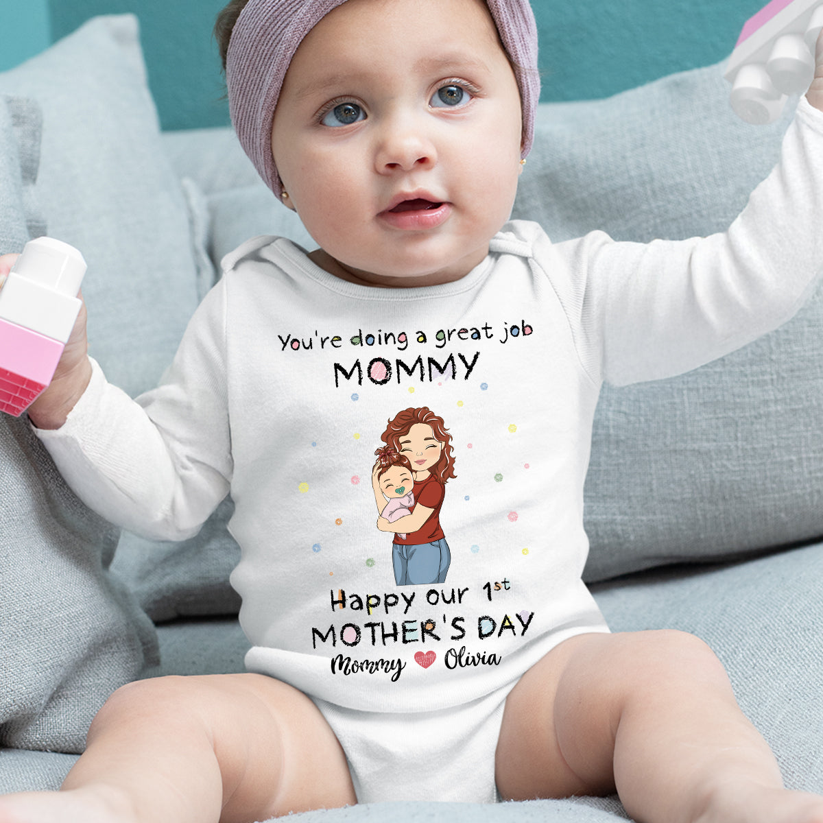 Mommy Doing A Great Job - Personalized Custom Long Sleeve Baby Onesie