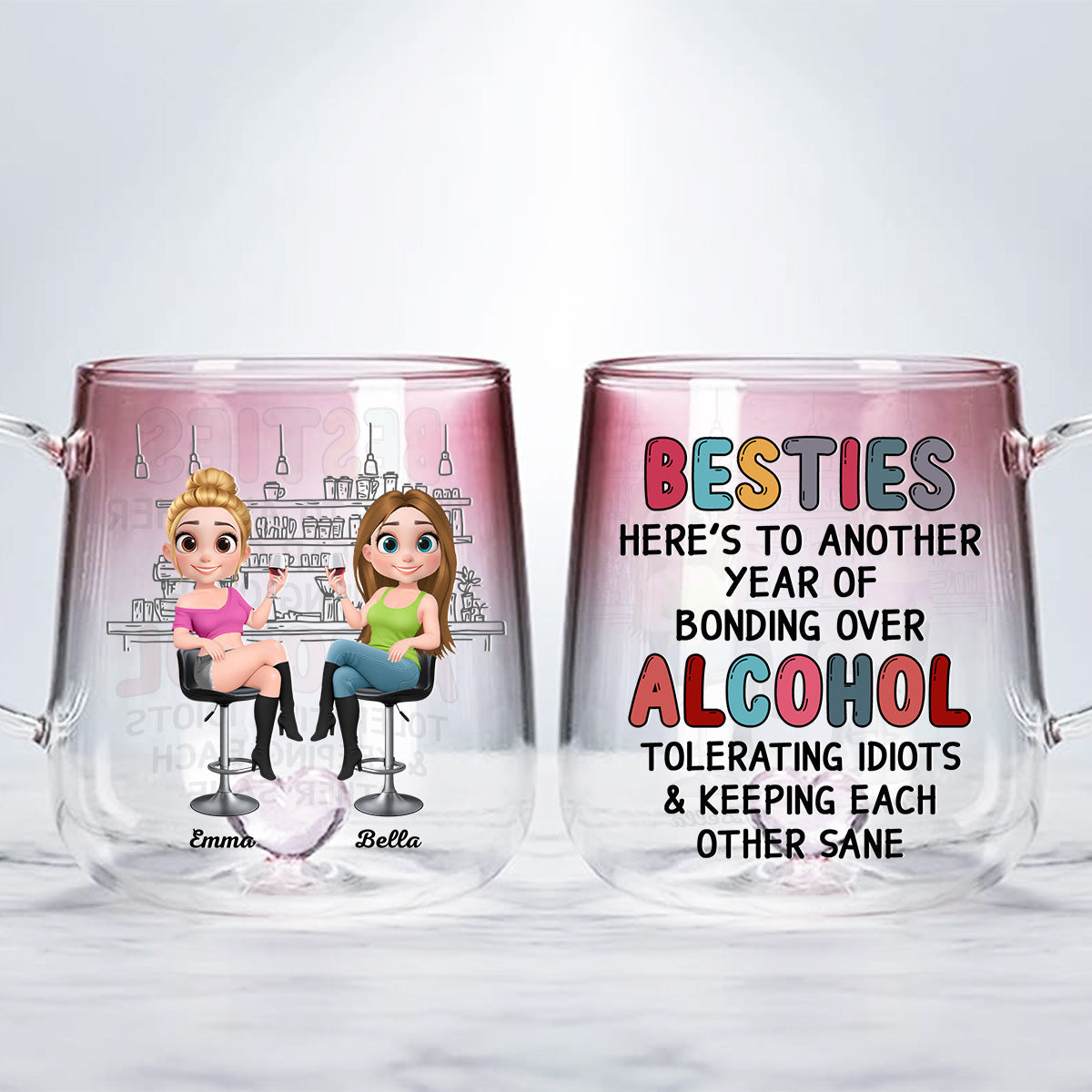 Another Year Of Bonding - Personalized Custom Pink Gradient Glass Mug