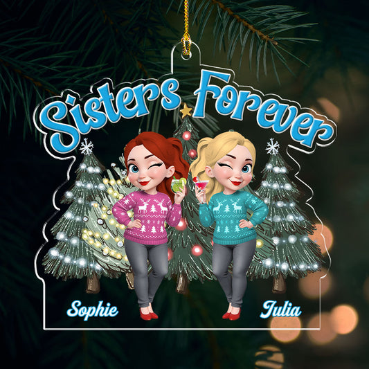 Sisters Bond Christmas - Personalized Custom Acrylic Ornament