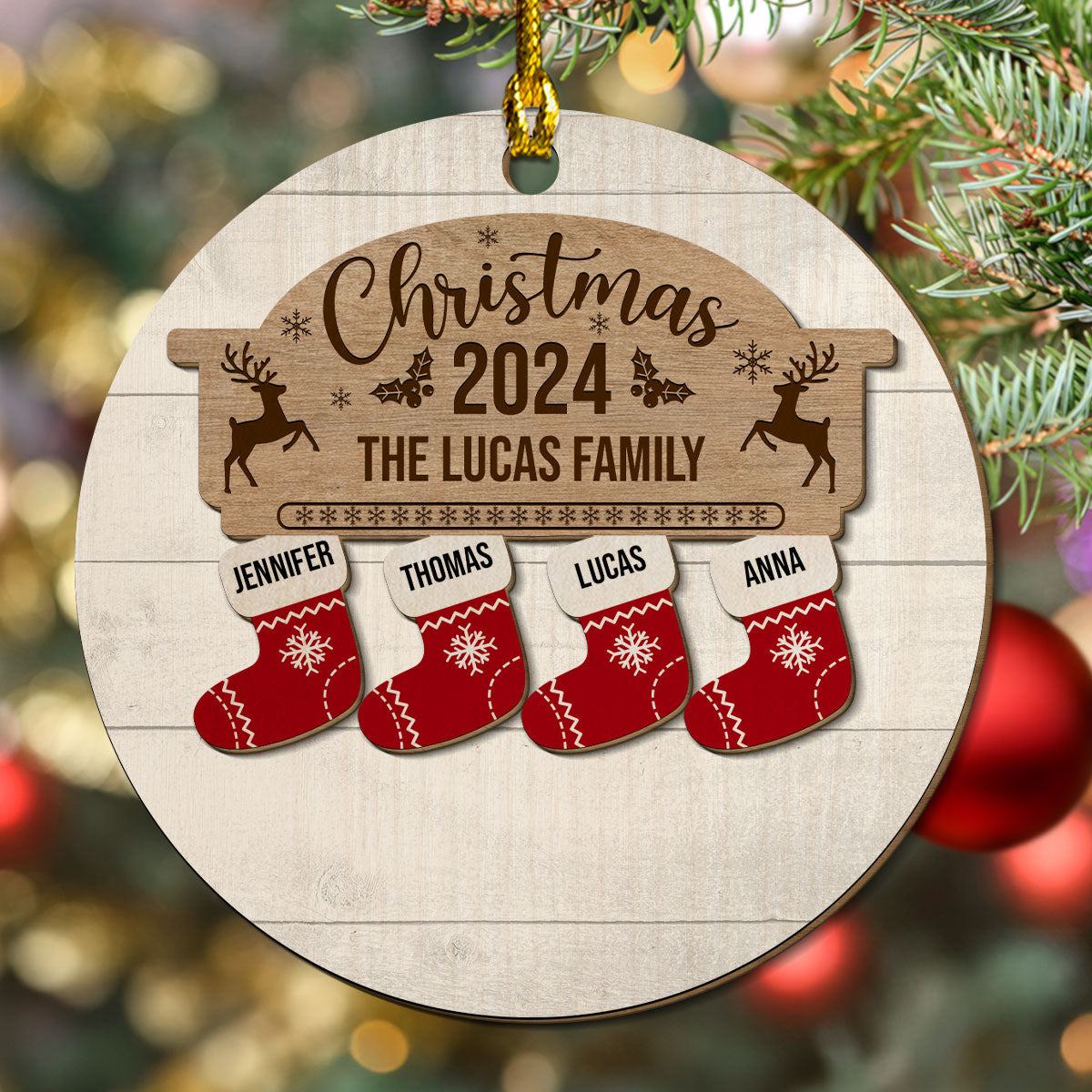 Custom Name Christmas Socks - Personalized Custom 2-layered Wood Ornament