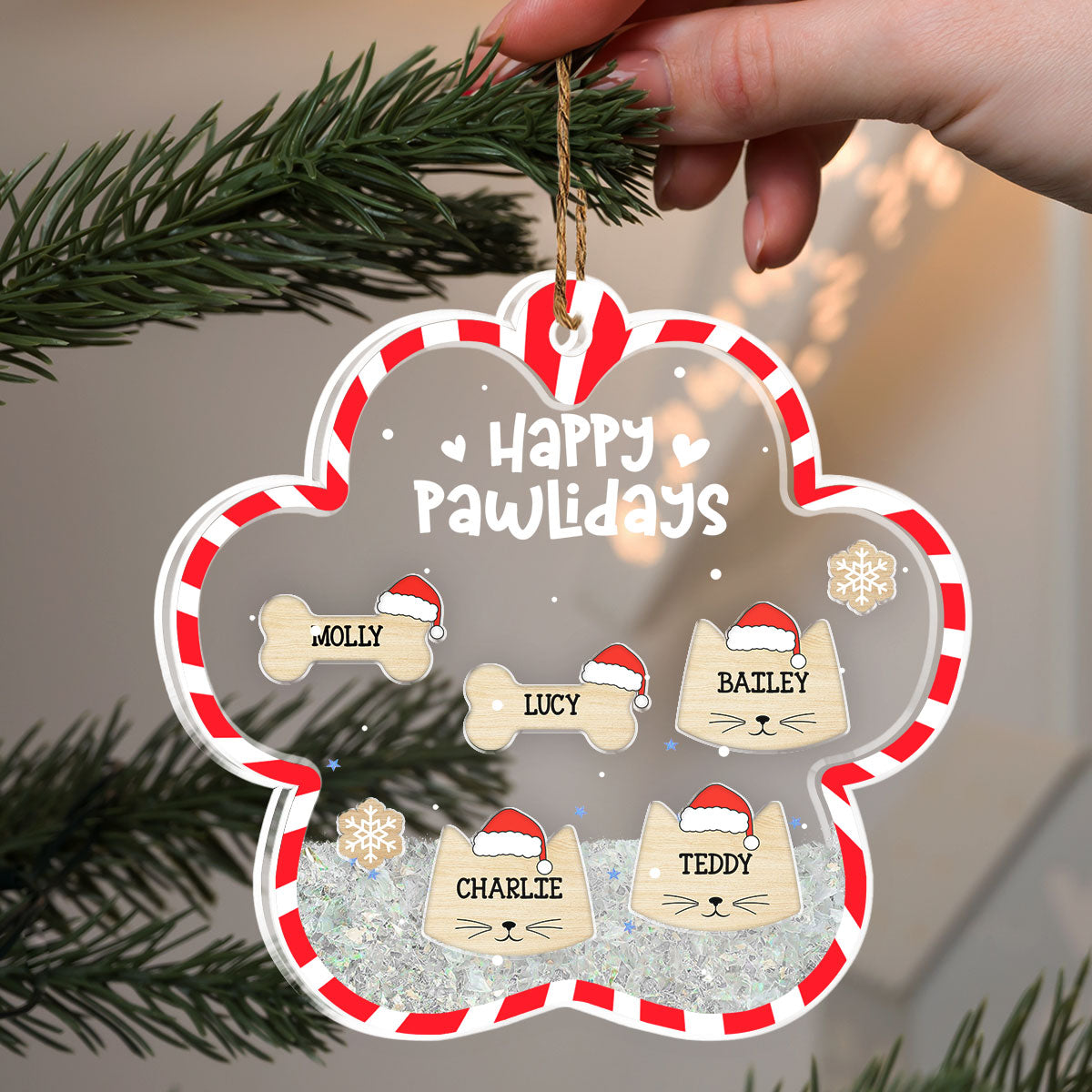 Happy Pawlidays - Personalized Custom Acrylic Shaker Ornament
