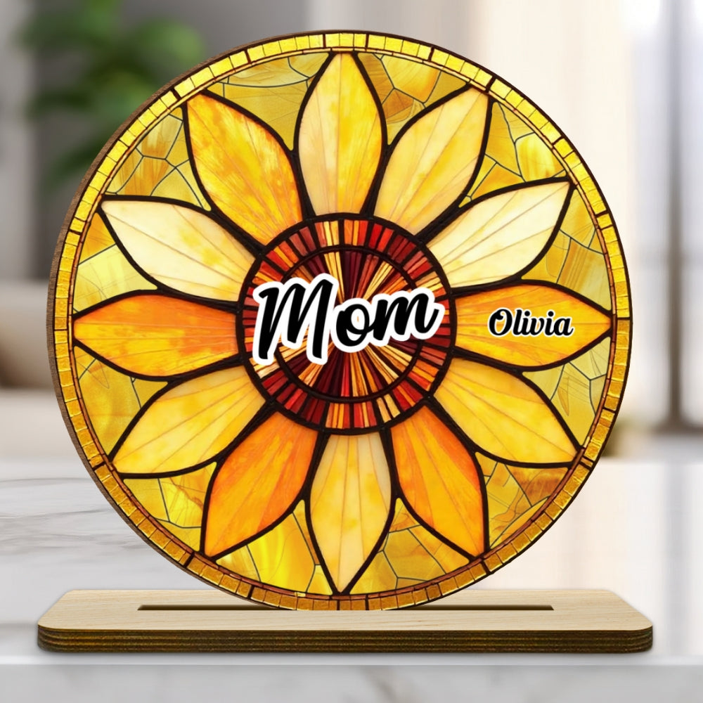 Family Sunflower - Personalized Custom 2-Layer Wood Plaque With Flat Base