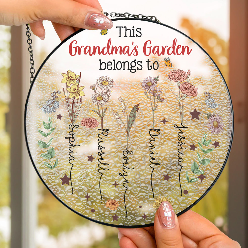 Grandkids Are Flower - Personalized Custom Window Hanging Suncatcher