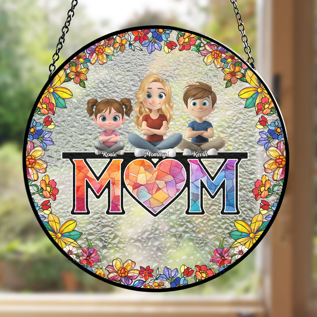 Mommy And Children - Personalized Custom Window Hanging Suncatcher