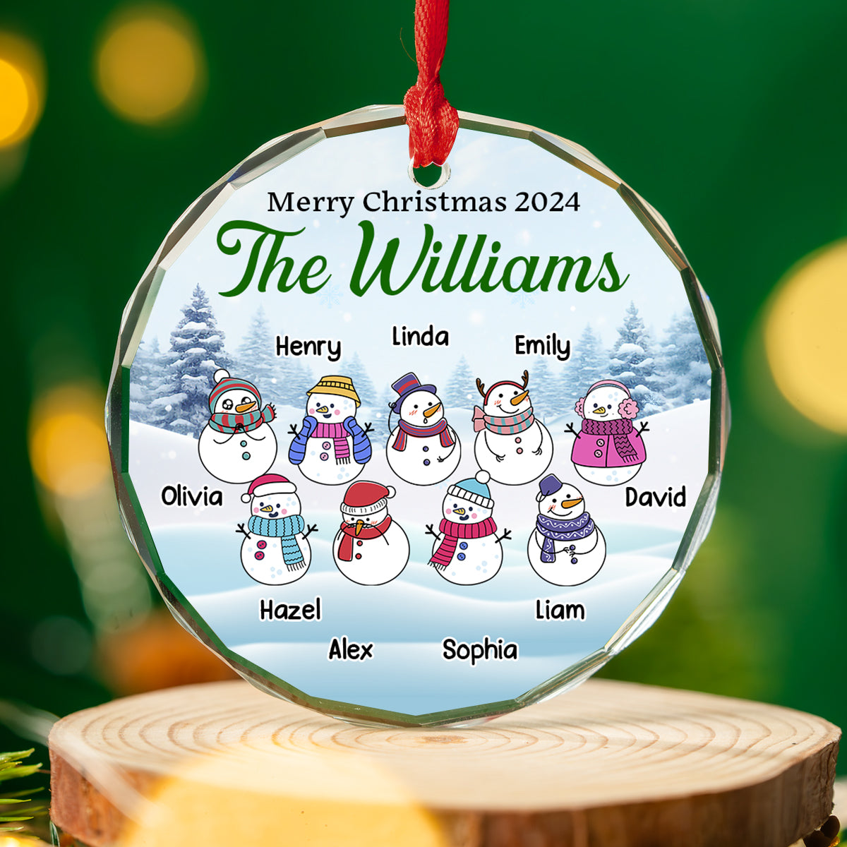 Snowman Christmas Family - Personalized Custom Glass Ornament