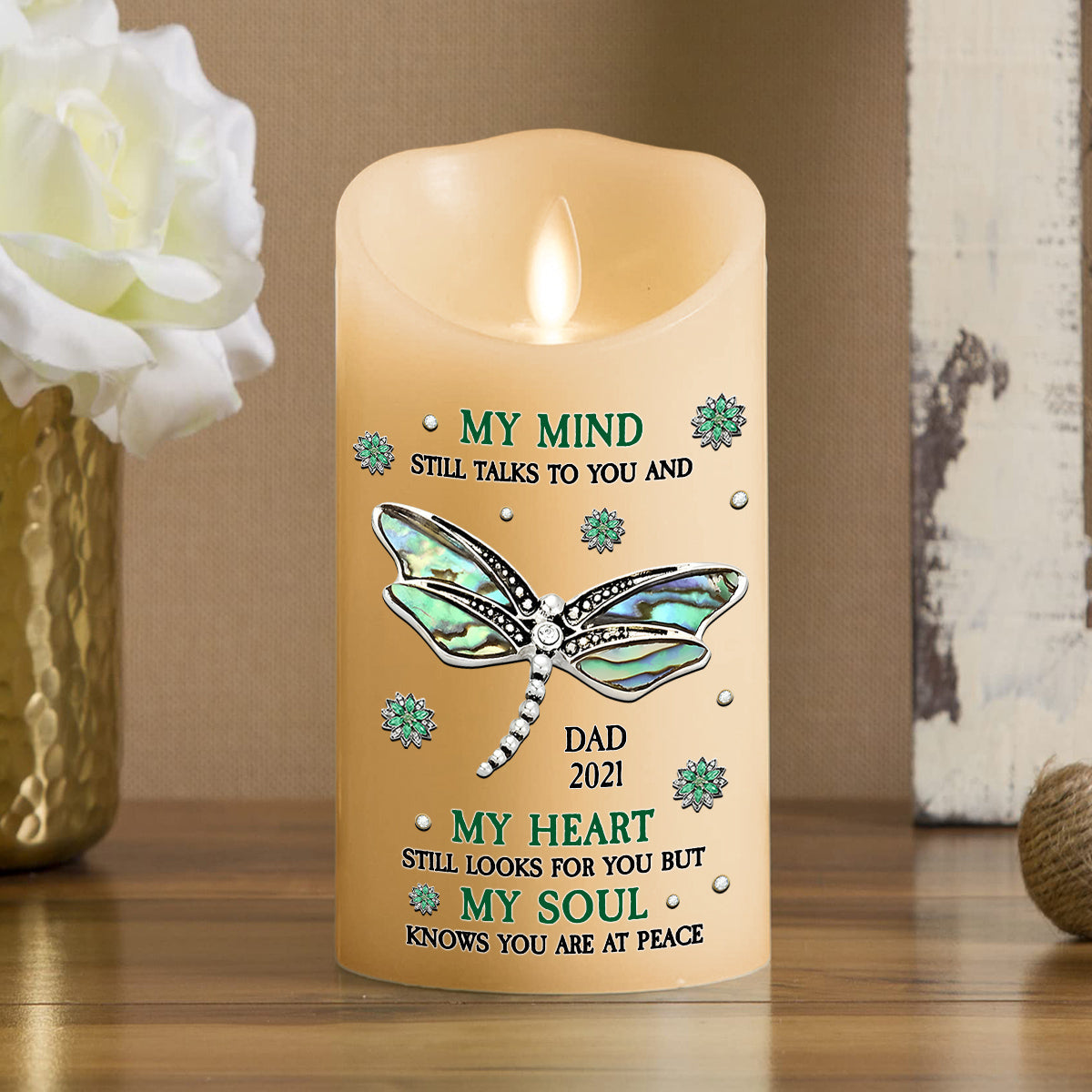 Dragonfly My Mind My Heart My Soul - Personalized Custom LED Candle