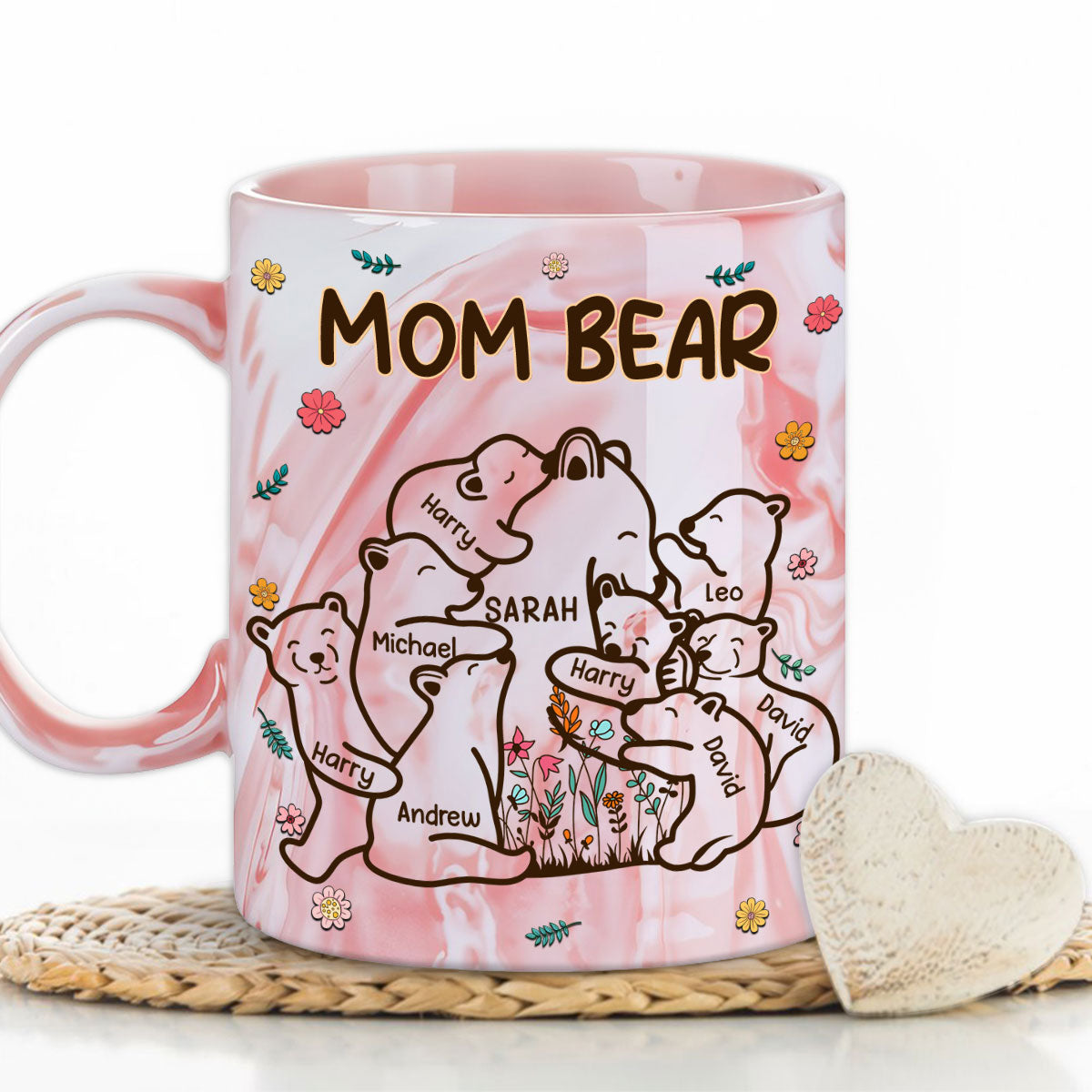Mama Bear - Personalized Custom Pink Marble Mug