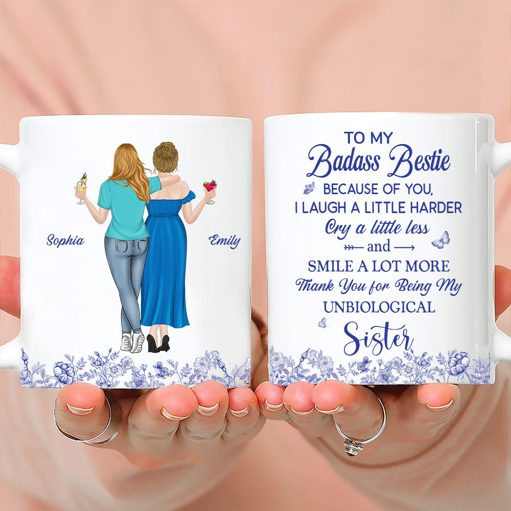 Thank You for Being My Sister Flower Toile - Personalized Custom Coffee Mug