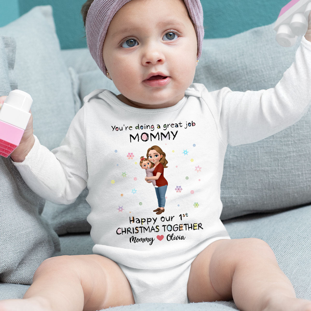 Mommy And Baby 1st Christmas - Personalized Custom Long Sleeve Baby Onesie