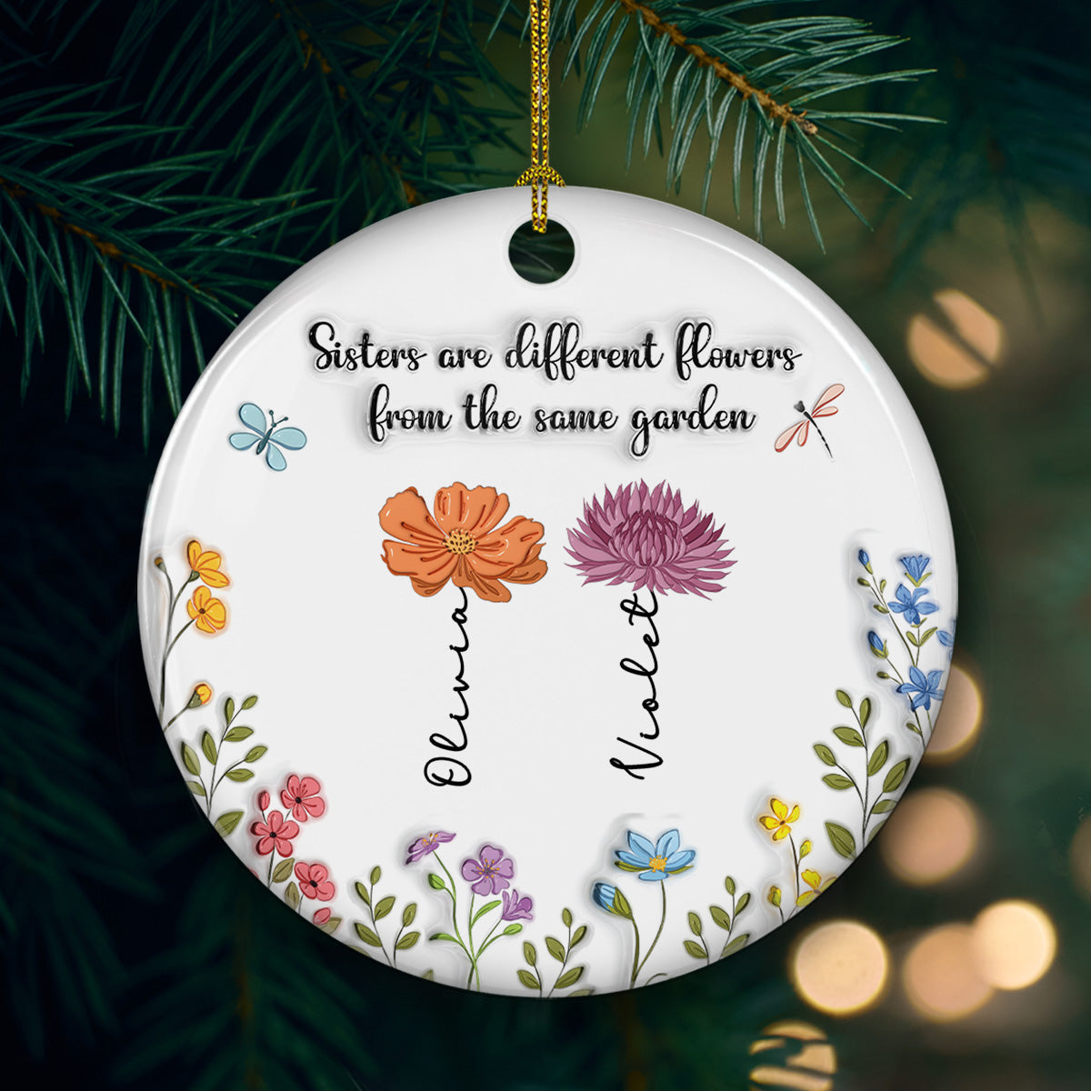 A Sister Is A Blossom In The Garden Of Life - Personalized Custom 3D Inflated Effect Ceramic Ornament