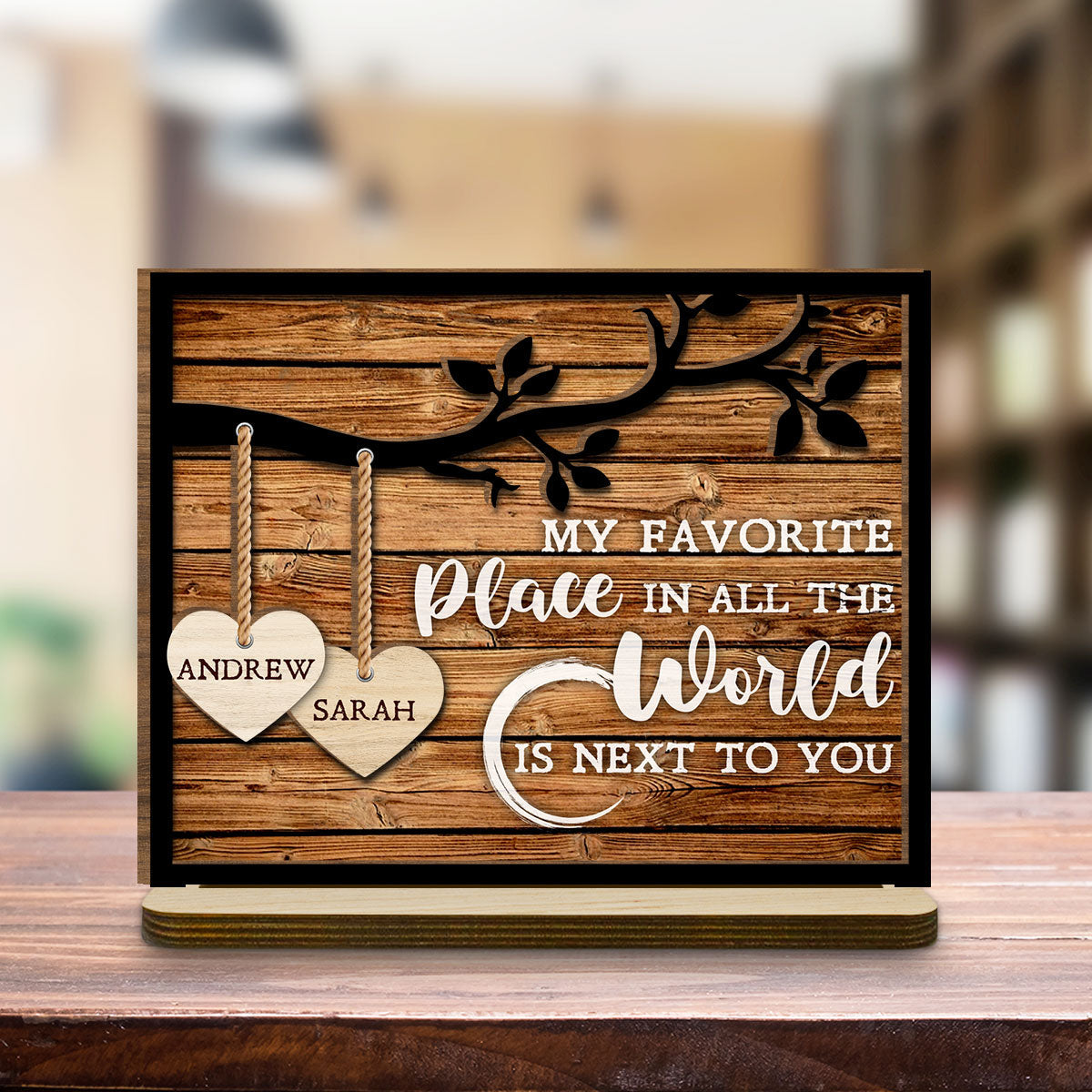 Tree Hearts - Personalized Custom 2-Layer Wood Plaque With Flat Base