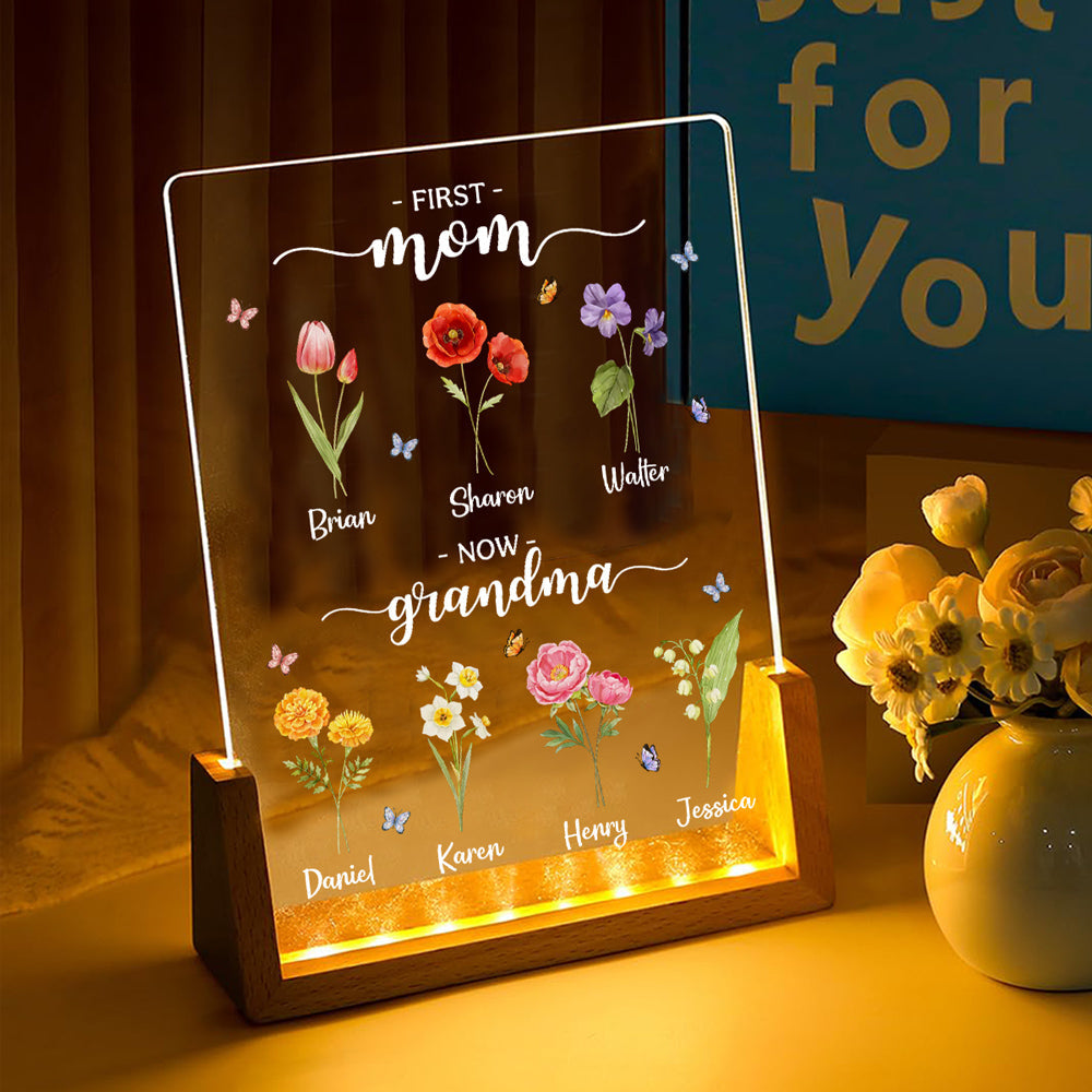 First Mom Now Grandma - Personalized Custom Plaque With Walnut Base