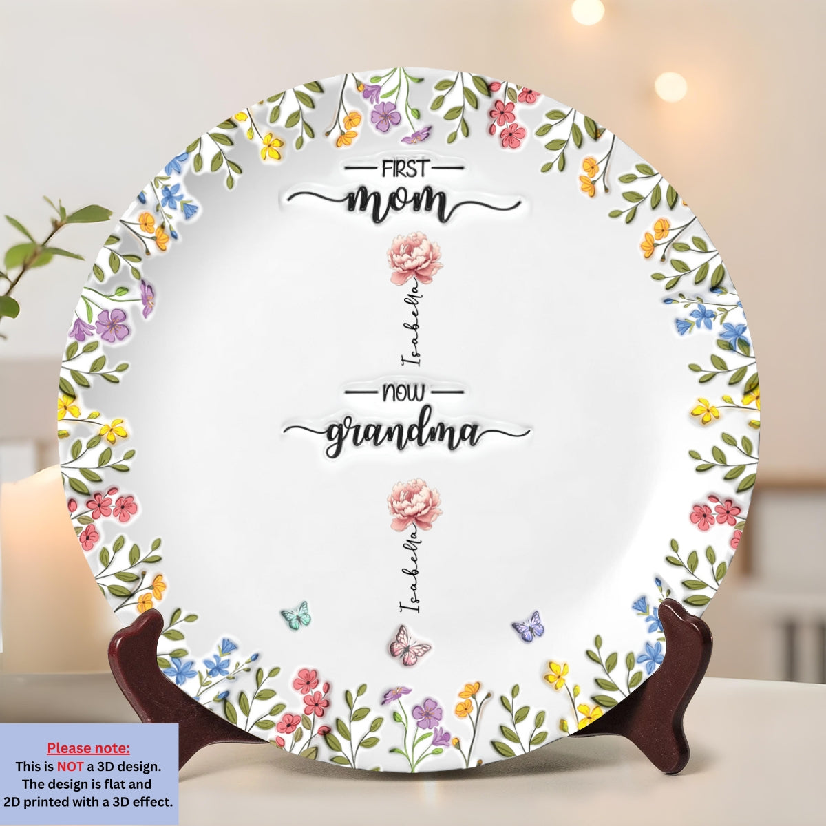 First Mom Now Grandma - Personalized Custom 3D Inflated Effect Plate