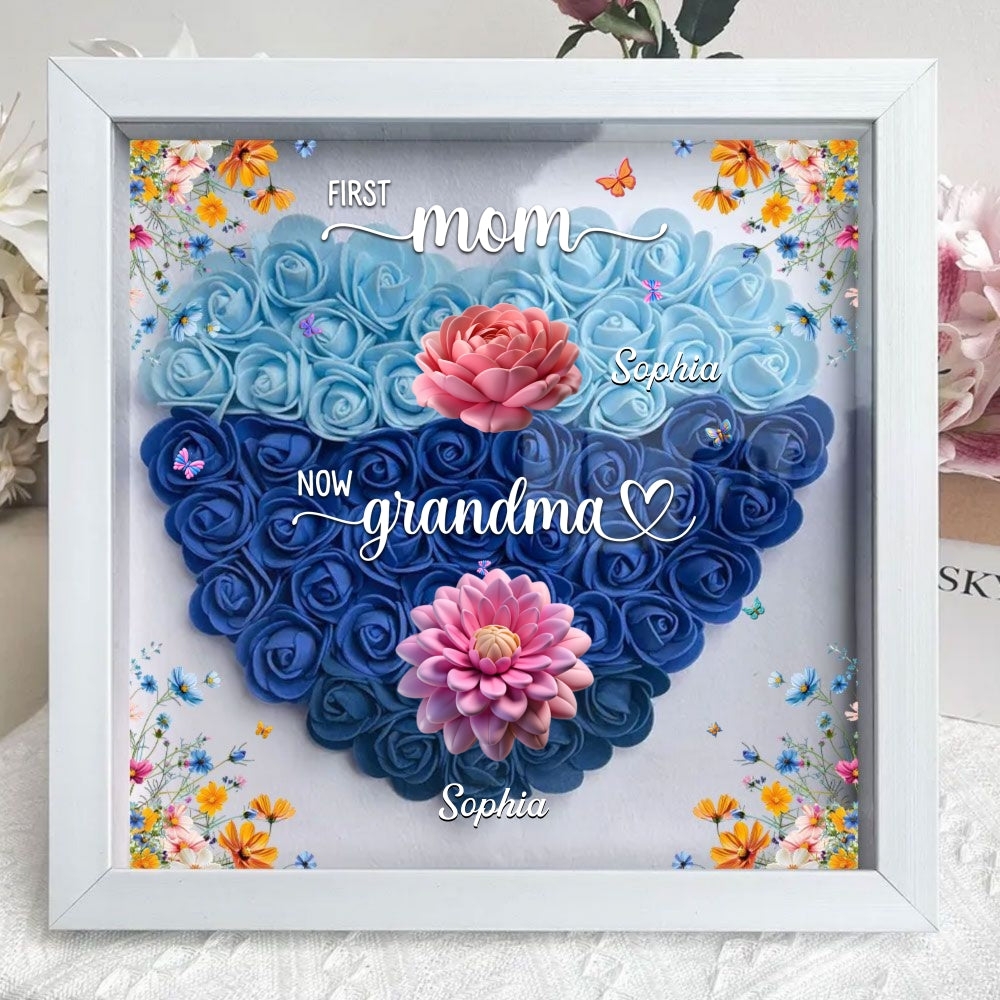 First Mom Now Mama - Personalized Custom Flower Shadow Box