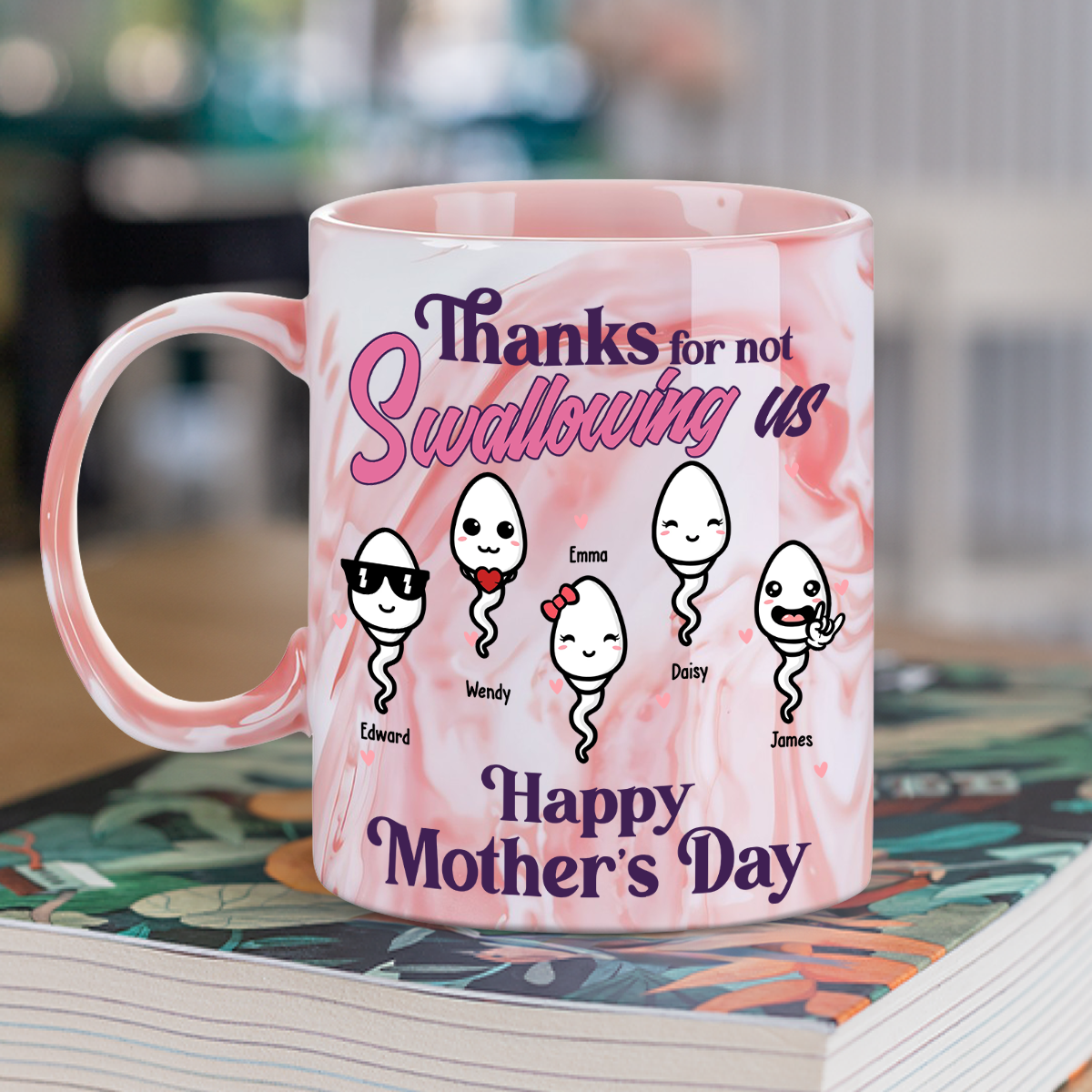 Thanks For Not Swallowing Us - Personalized Custom Pink Marble Mug