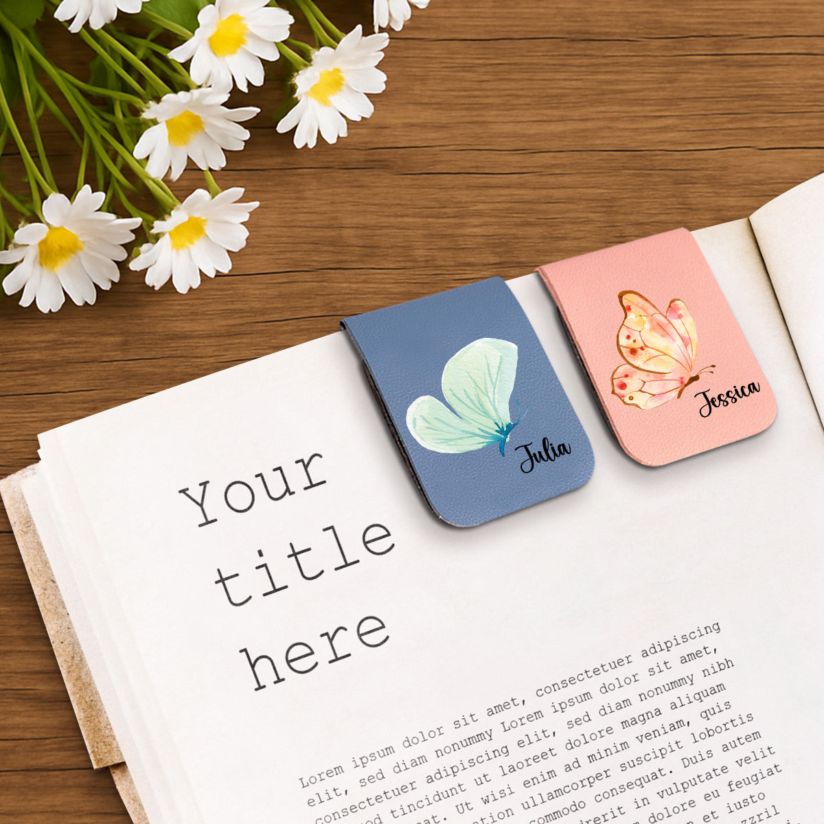 Floral Butterfly - Personalized Custom Leather Bookmark