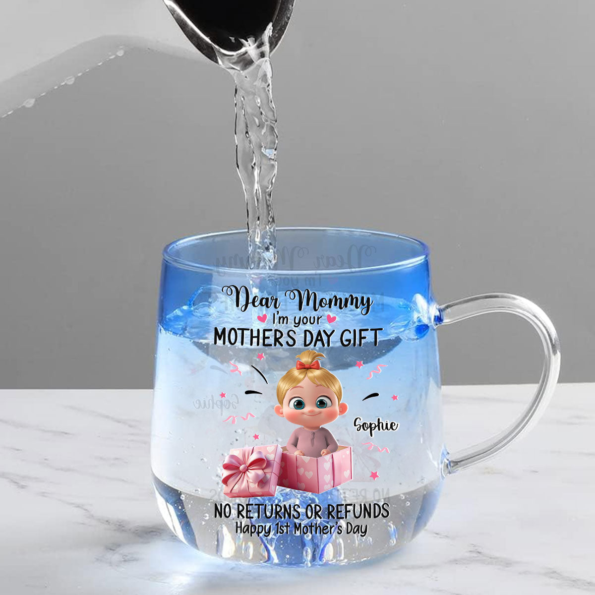 Dear Mommy I Am Your Gift - Personalized Custom Blue Gradient Glass Mug