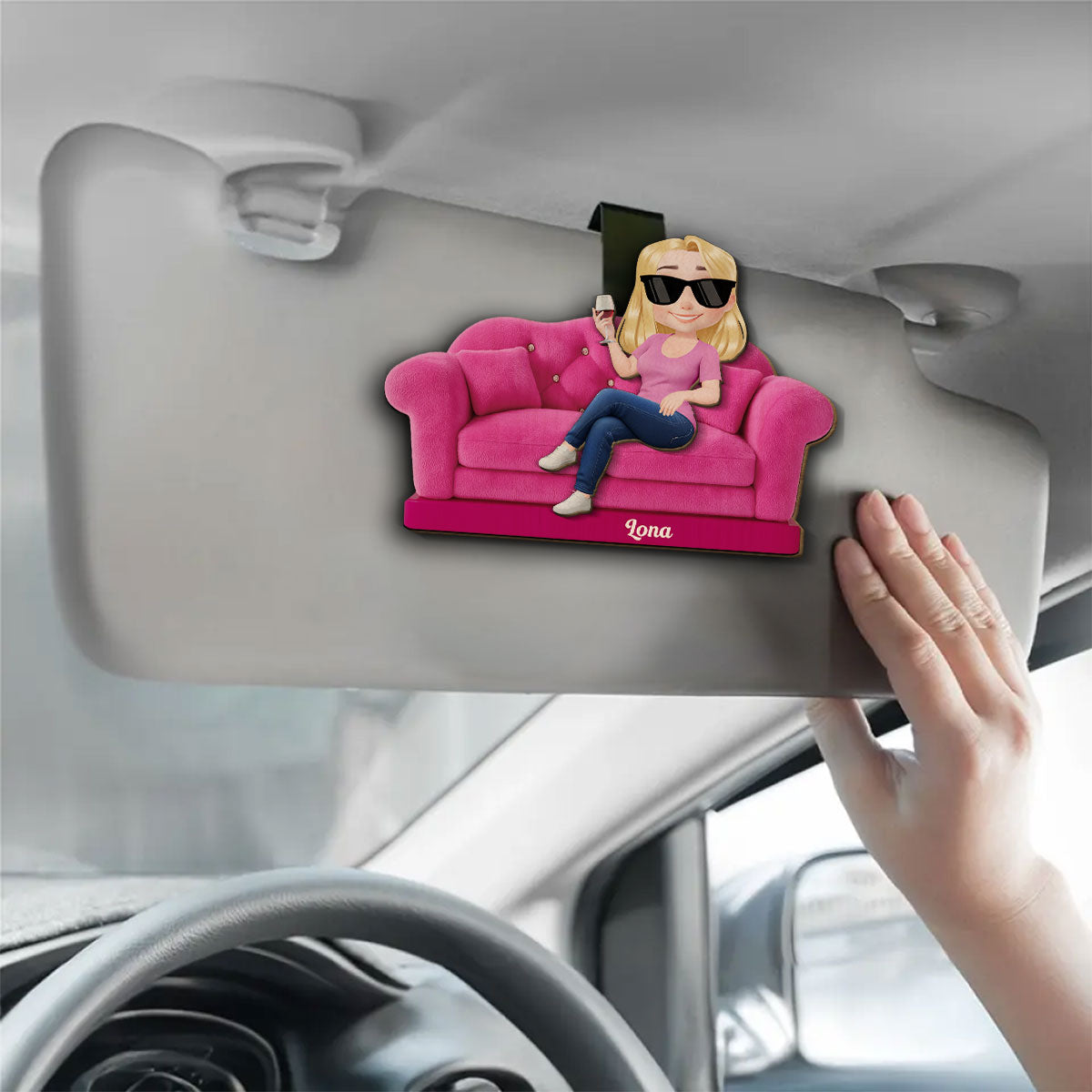 Bestie Sitting Together Cartoonize - Personalized Custom Car Visor Clip