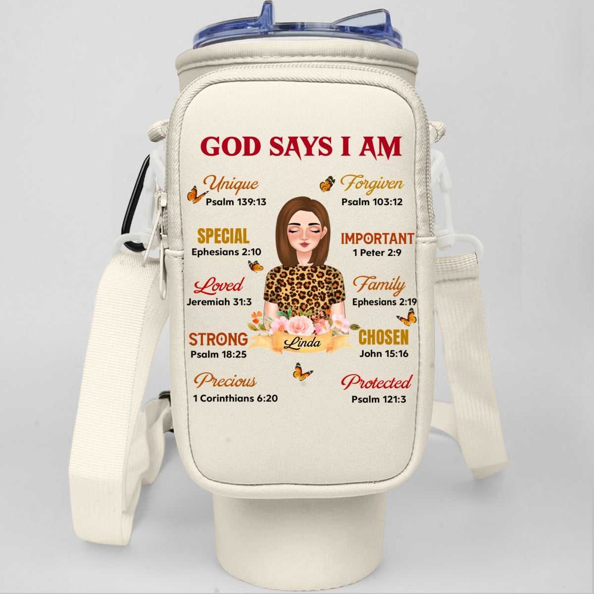 God Says I Am - Personalized Custom 40oz Water Bottle Carrier Bag