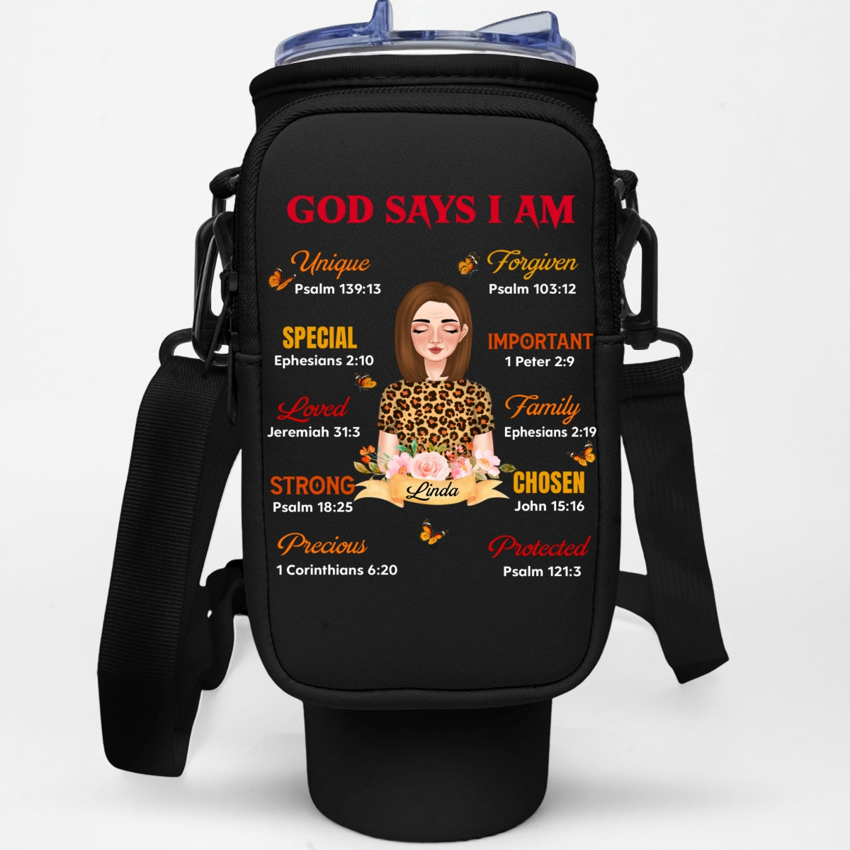 God Says I Am - Personalized Custom 40oz Water Bottle Carrier Bag