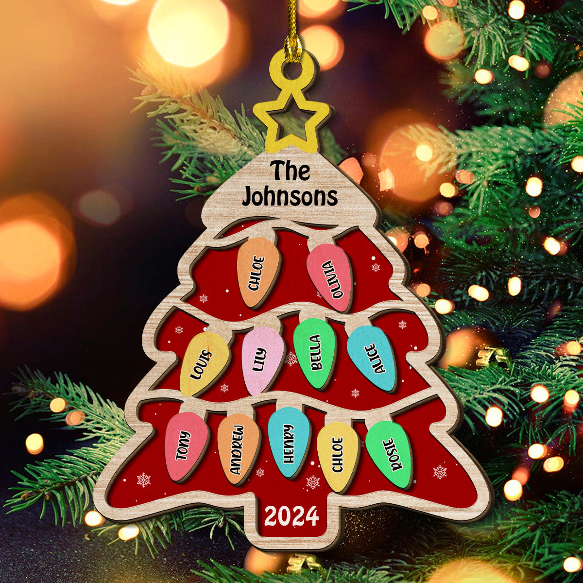 The Cutest Family Christmas Tree - Personalized Custom 2-Layered Wood Ornament