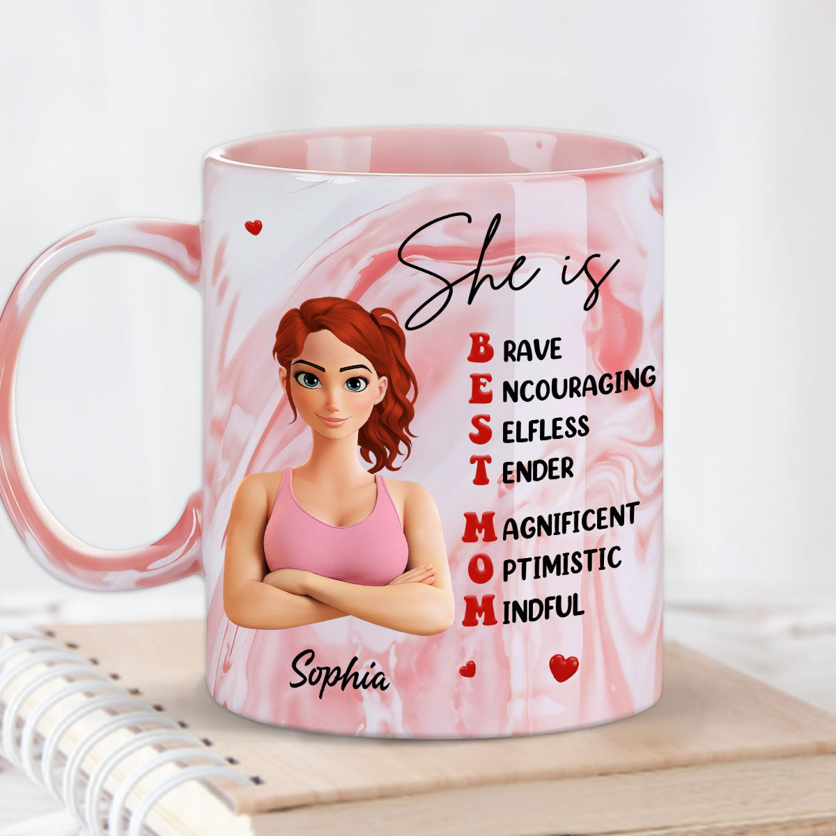 Best Mom - Personalized Custom Pink Marble Mug