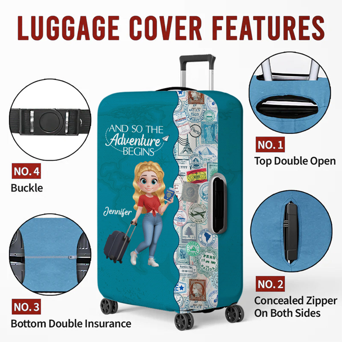Wanderlust World Map - Personalized Custom Luggage Cover