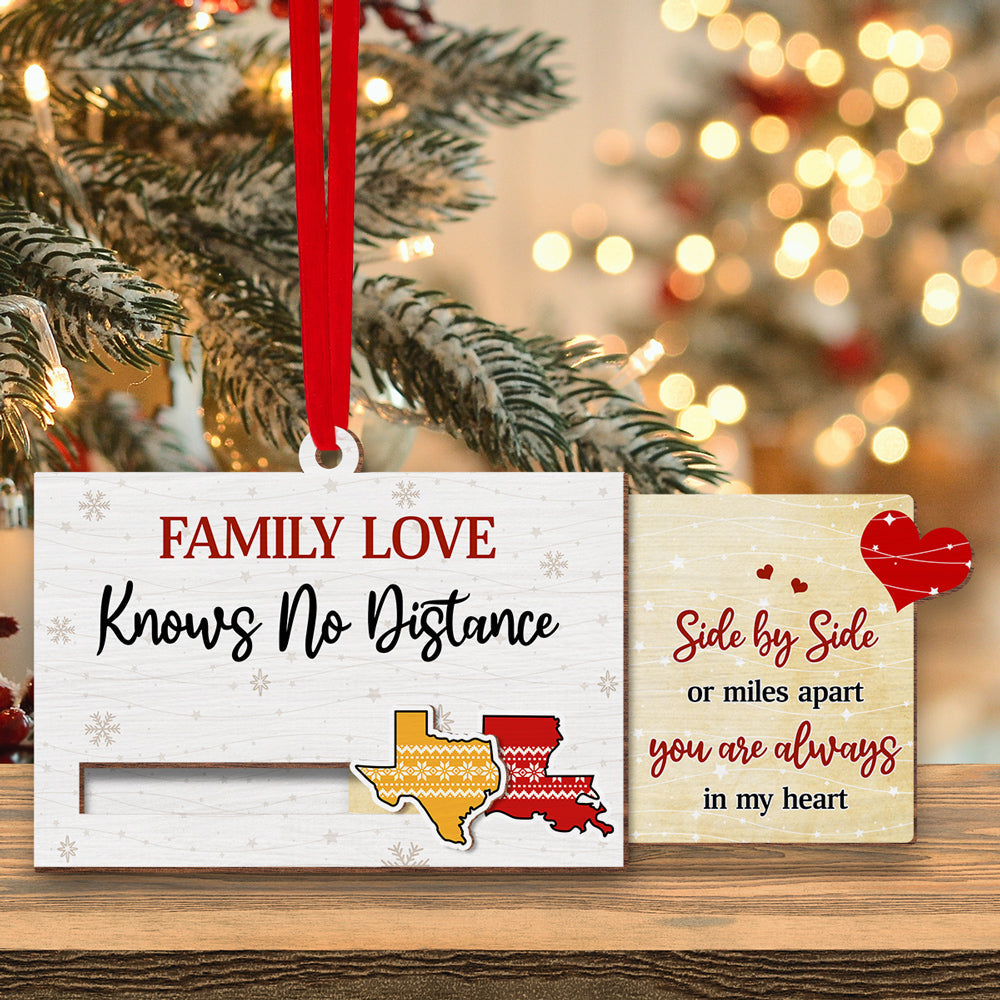 Family Love Knows No Distance - Personalized Custom Slide Ornament